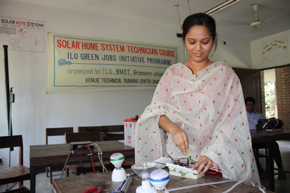 Farhana Akhter Ranu receives training in solar home system installation and servicing at the Bogra Technical Training Centre