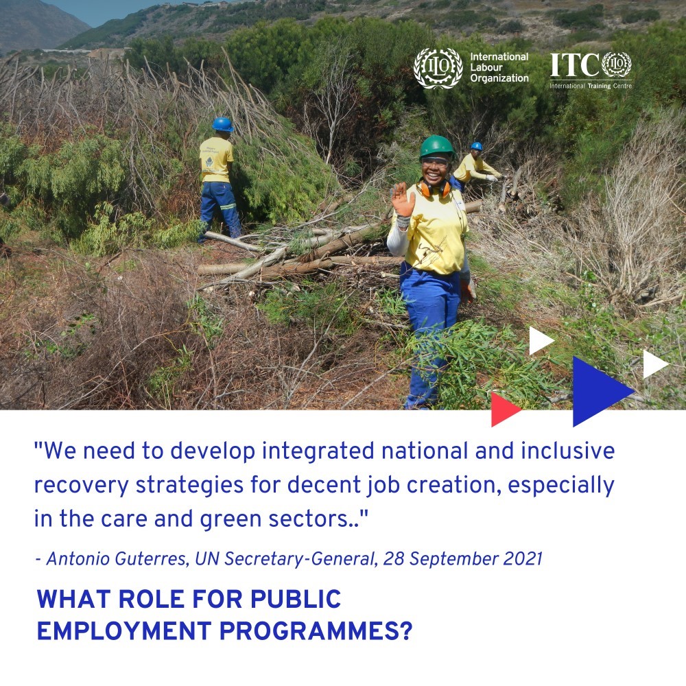 Antonio Guterres quote we need to develop integrated national and inclusive recovery strategies for decent job creation, especially in the care and green sectors. End quote